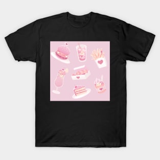 Pink Kawaii Fast Food Sticker Sheet for journaling T-Shirt